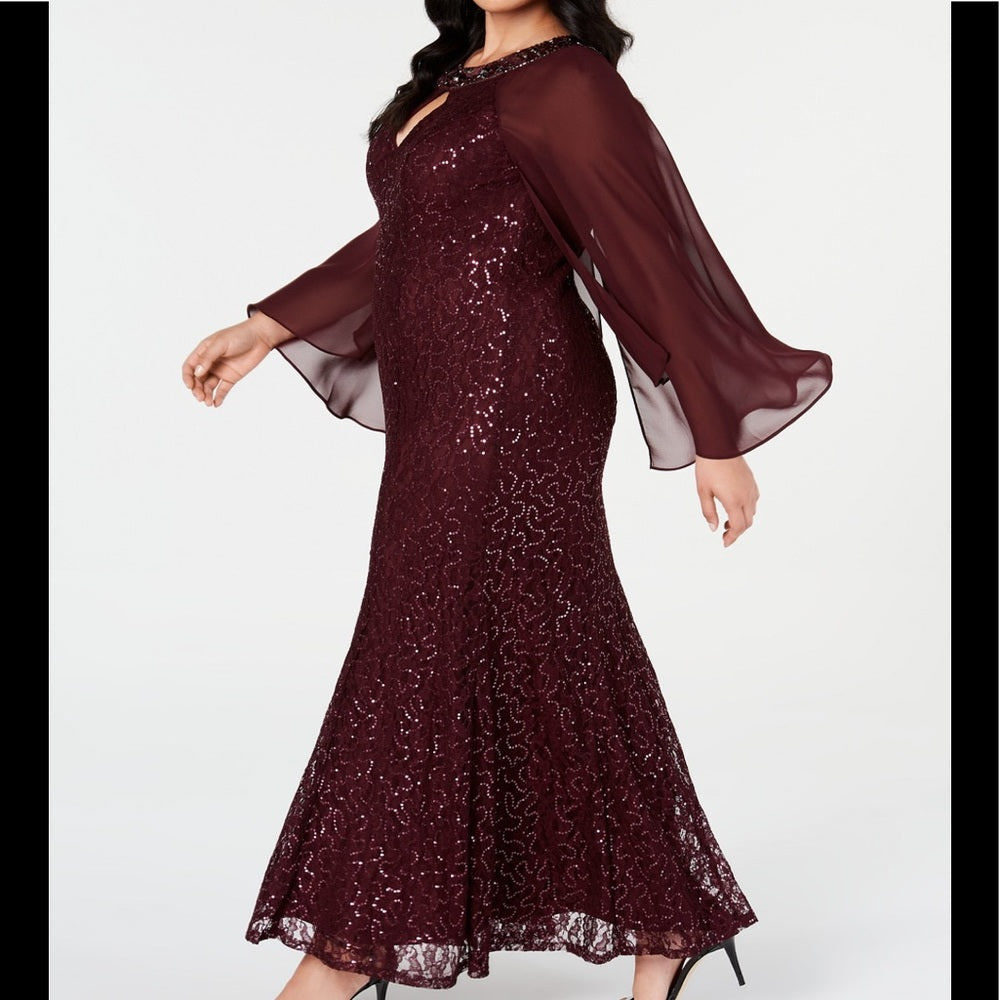 Women’s Formal Dress Size 8, 14W, 18, 24W SL Fashions Maroon All Sequins Cape